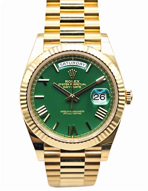 rolex gold green|Rolex day date 40 yellow gold.